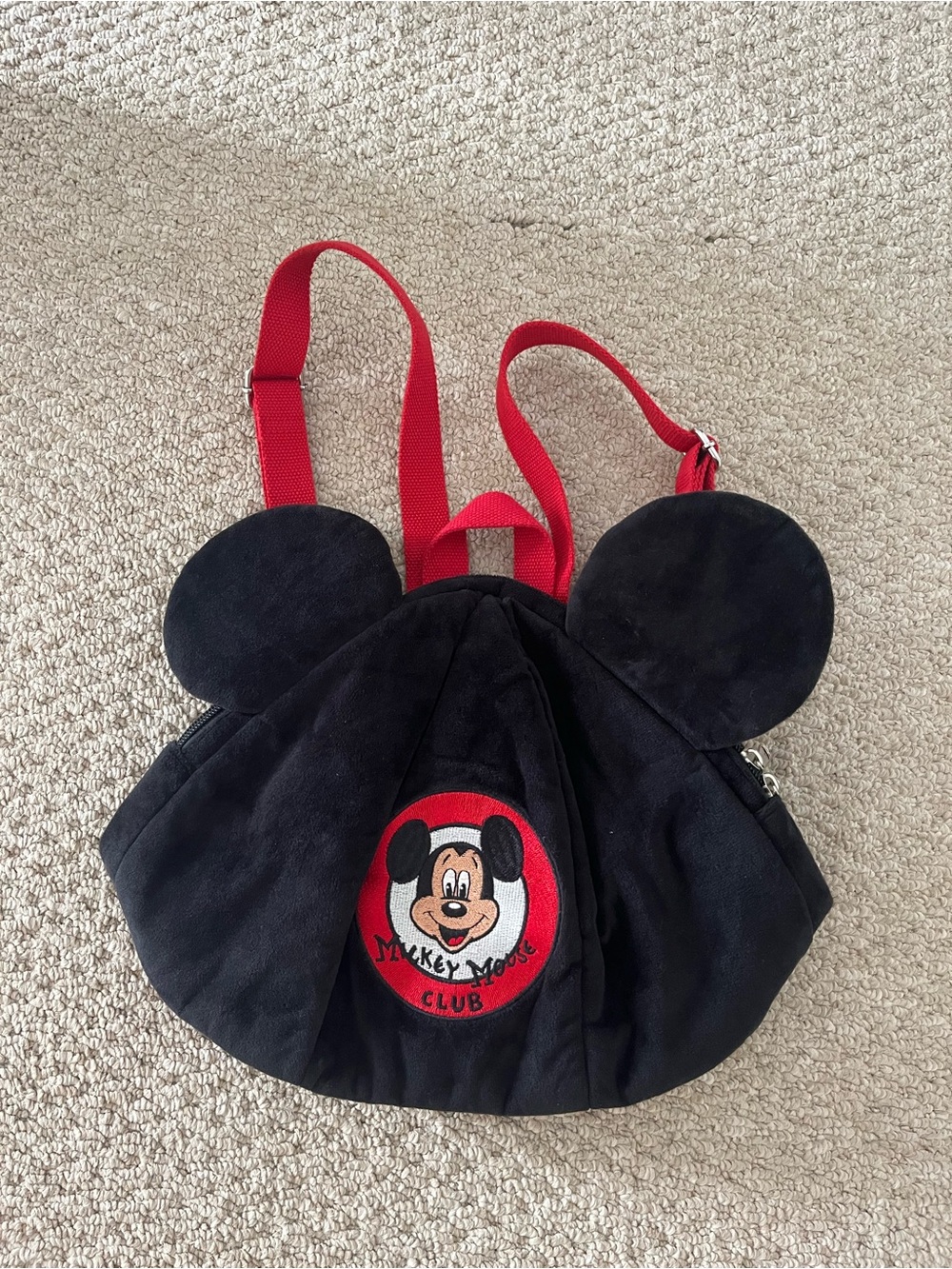 Disney Black Backpack with Red Straps and Mickey Patch